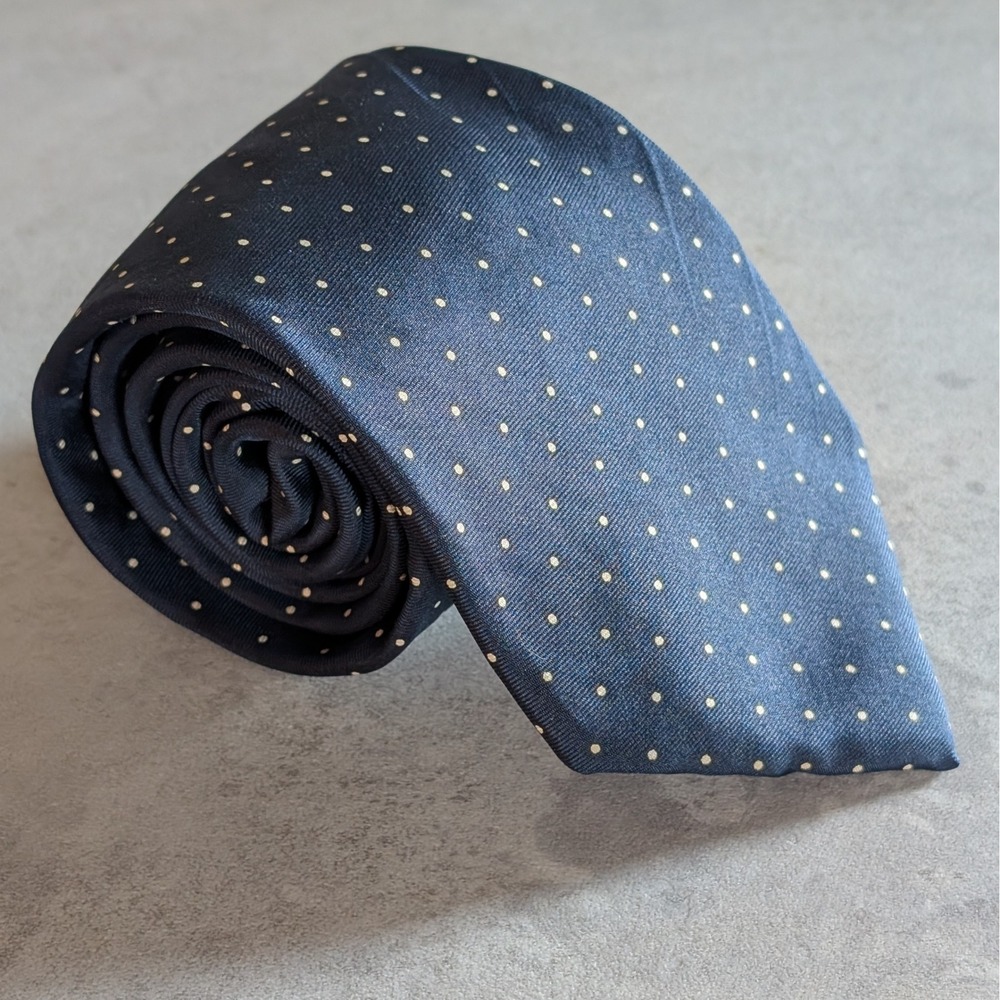 Vintage Isaco Navy Italian Silk Polka Dot Men's Tie Handcrafted Luxury